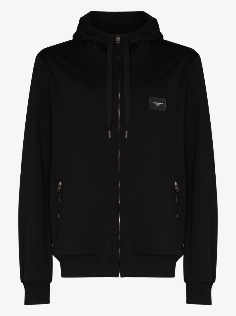 Black Logo Patch Zip-through Hoodie