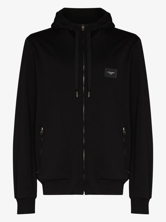 Black Logo Patch Zip-through Hoodie