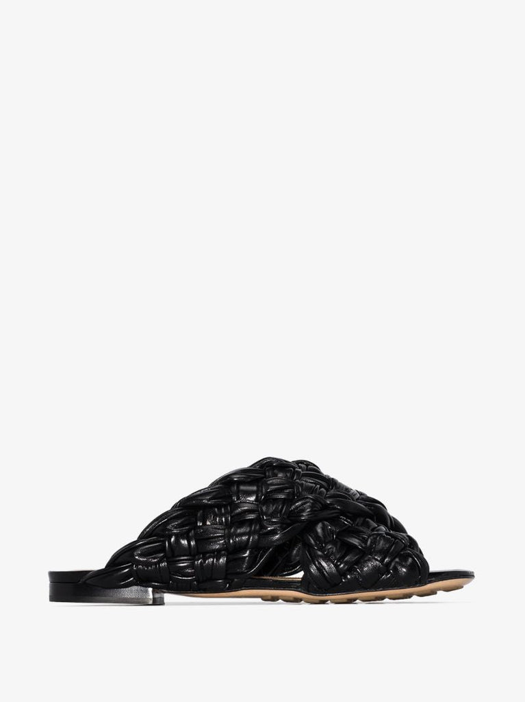 Black Bv Board Leather Sandals