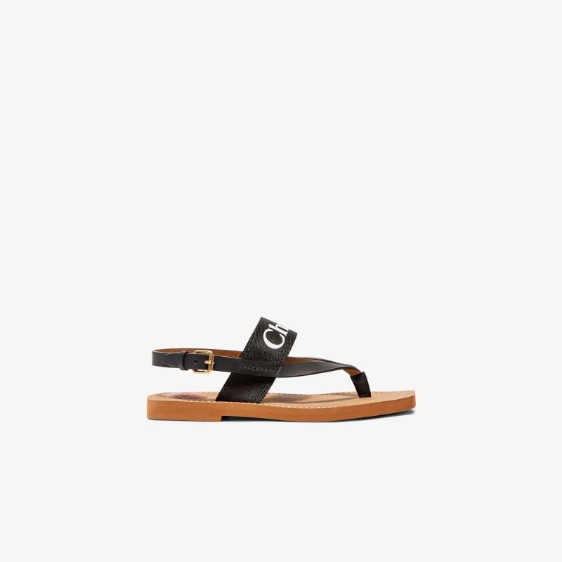 Black Woody Logo Leather Sandals