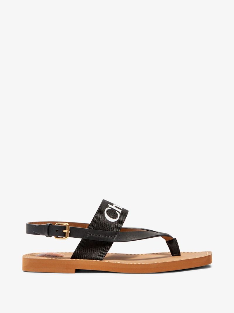 Black Woody Logo Leather Sandals