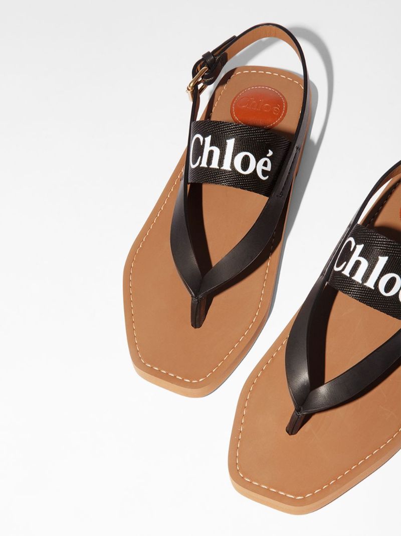 Black Woody Logo Leather Sandals