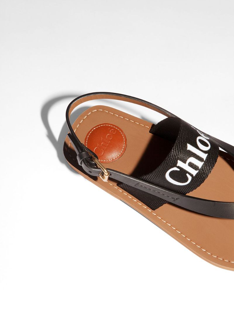 Black Woody Logo Leather Sandals