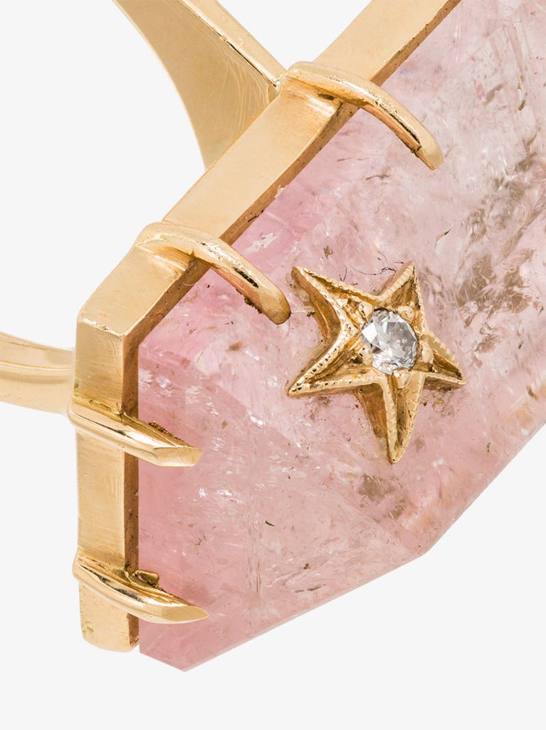 18k Yellow Gold Rose Quartz Diamond Ring