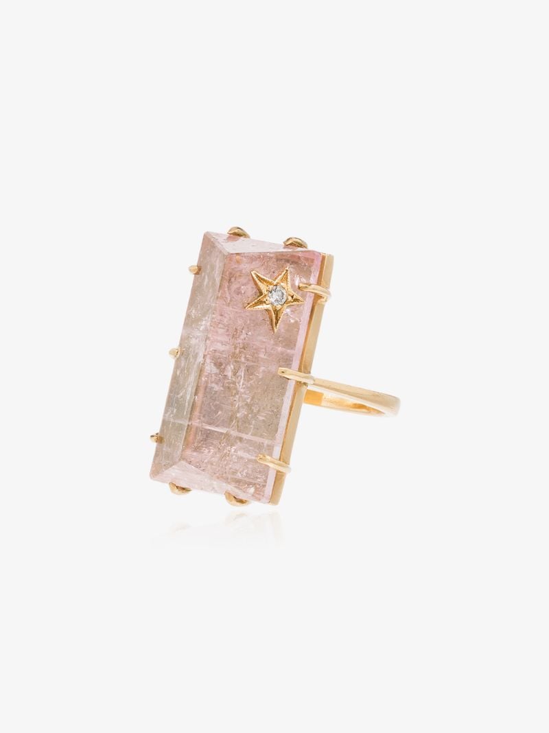18k Yellow Gold Rose Quartz Diamond Ring