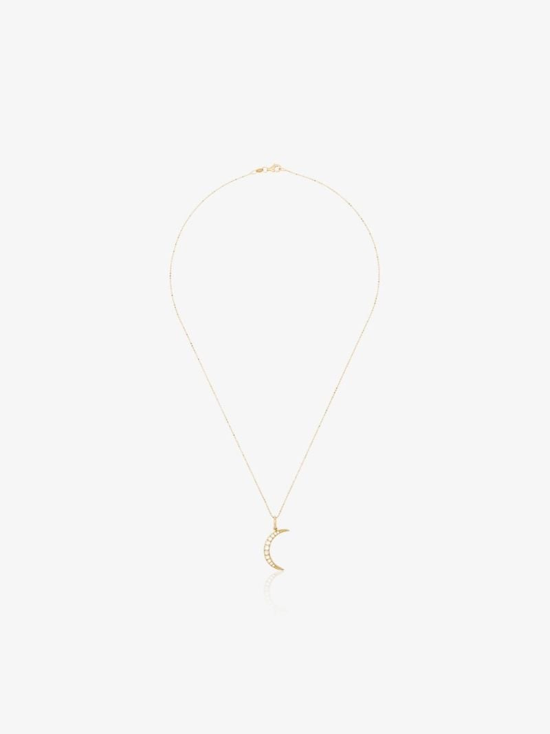 18k Yellow Gold Crescent Moon Diamond Necklace