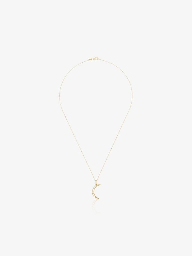 18k Yellow Gold Crescent Moon Diamond Necklace