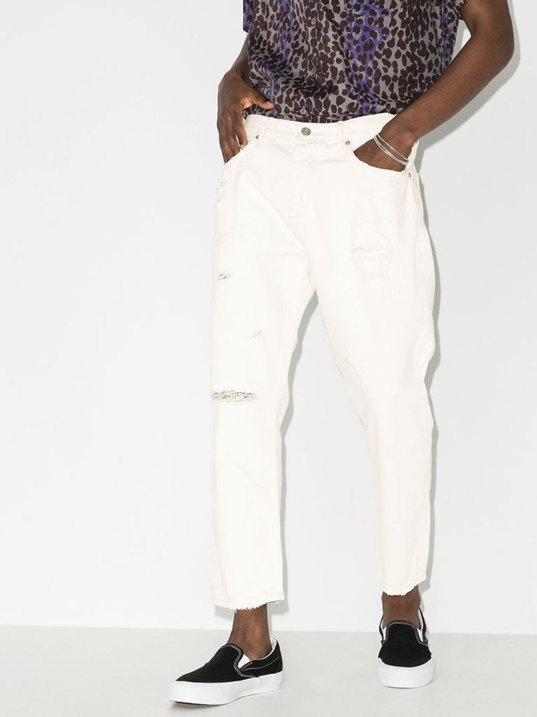 P003 Distressed Tapered Leg Jeans
