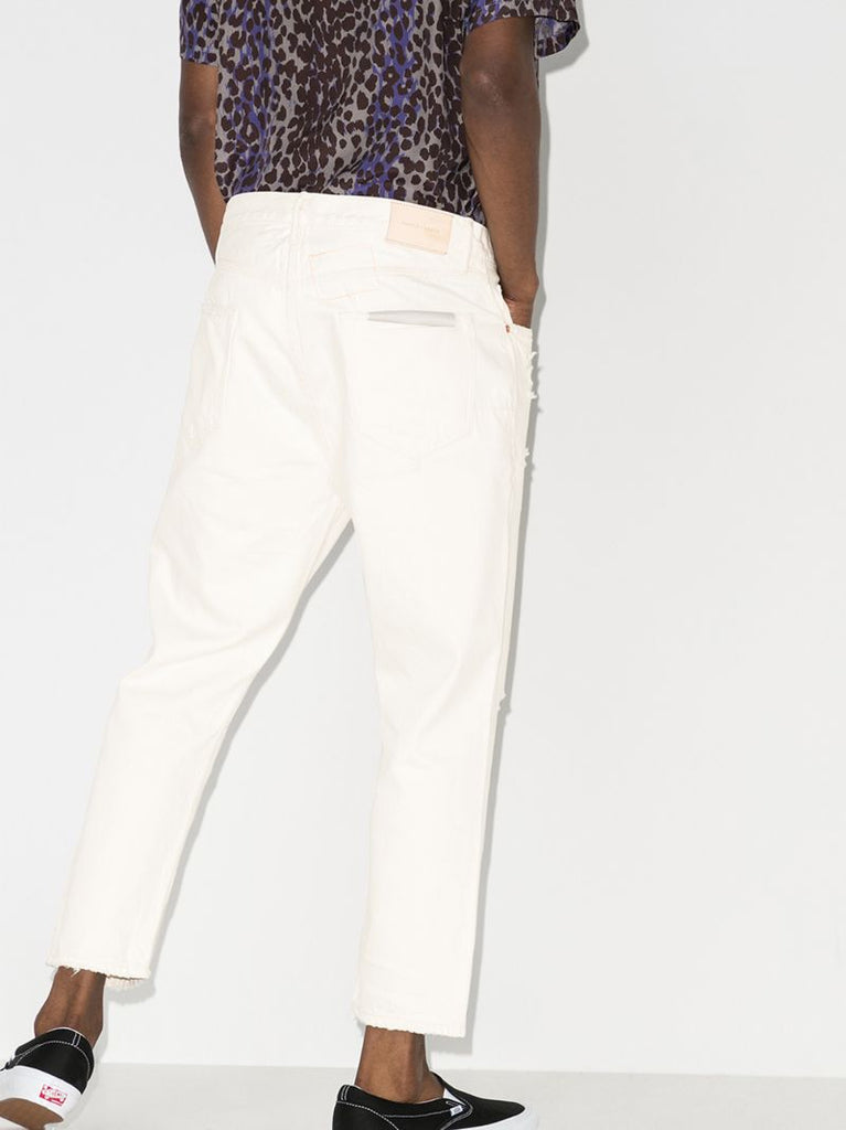 P003 Distressed Tapered Leg Jeans
