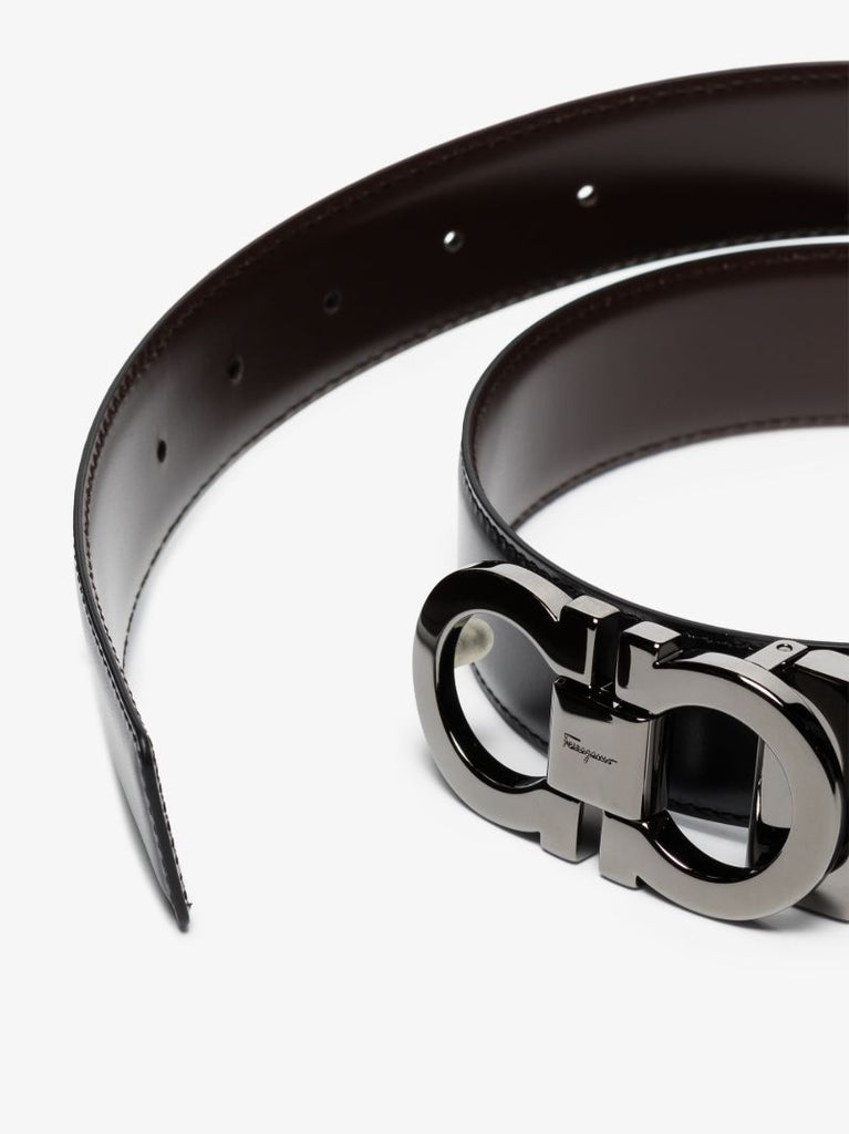 Black and Brown Gancini Reversible Leather Belt