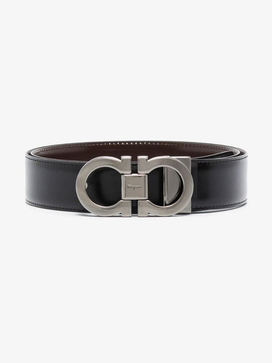 Black and Brown Gancini Reversible Leather Belt