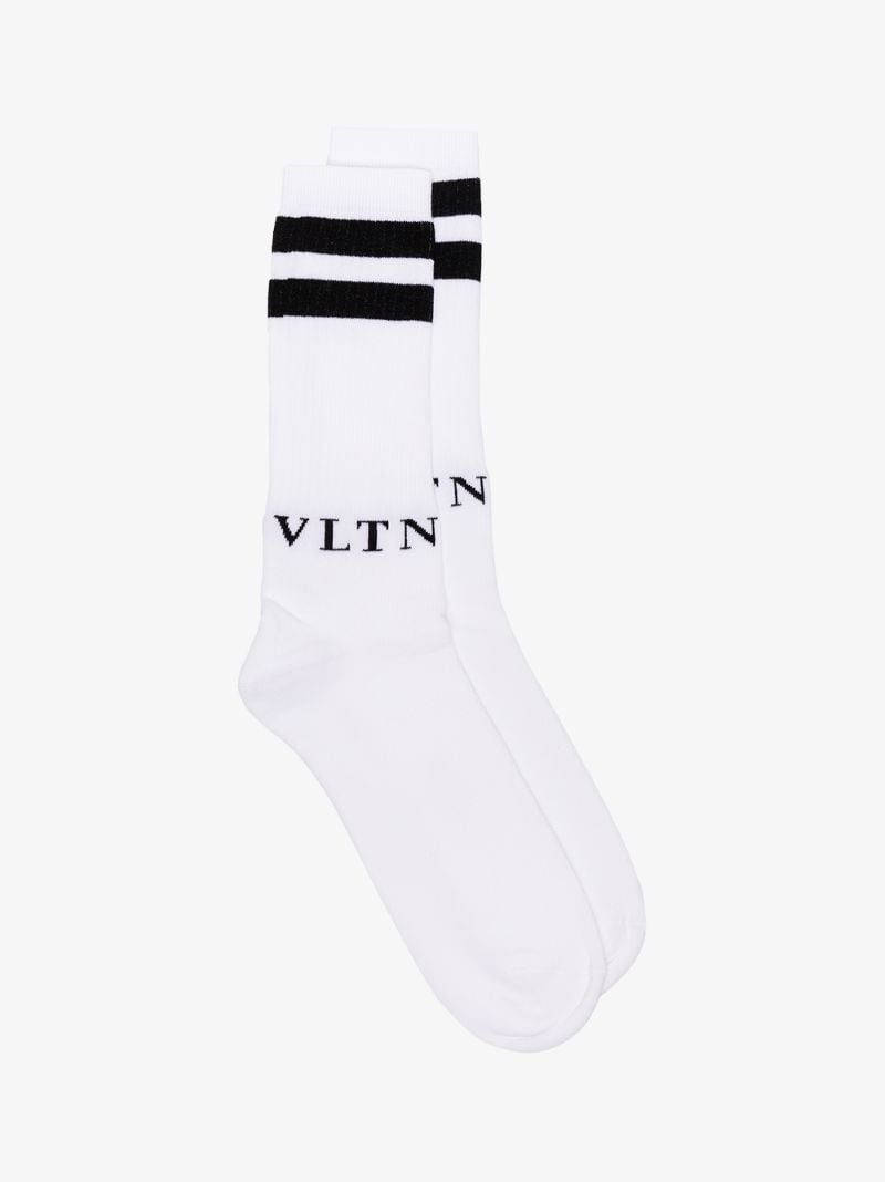 White Striped Logo Socks