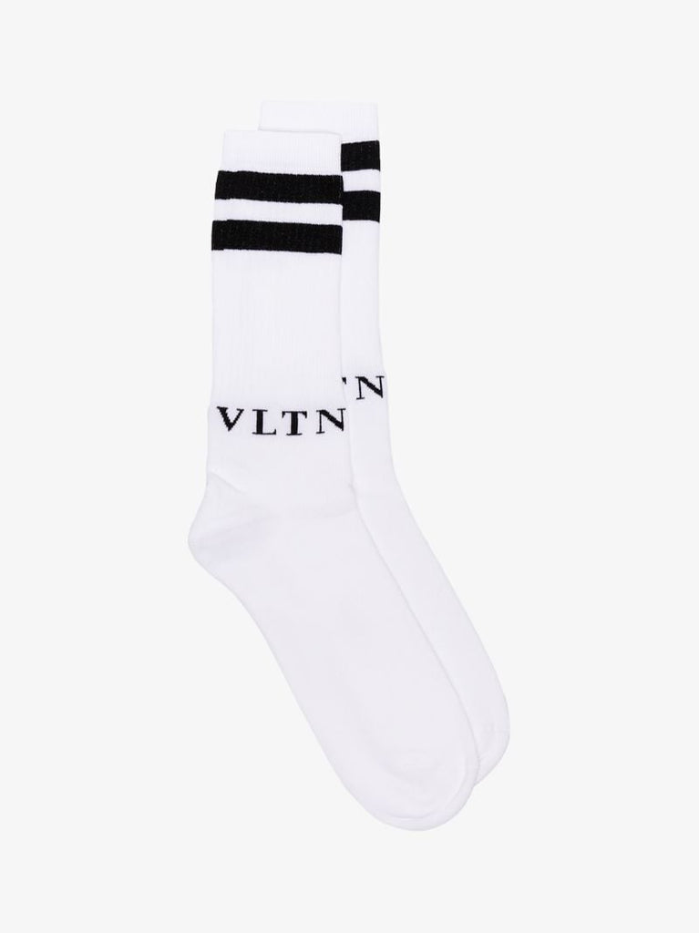 White Striped Logo Socks