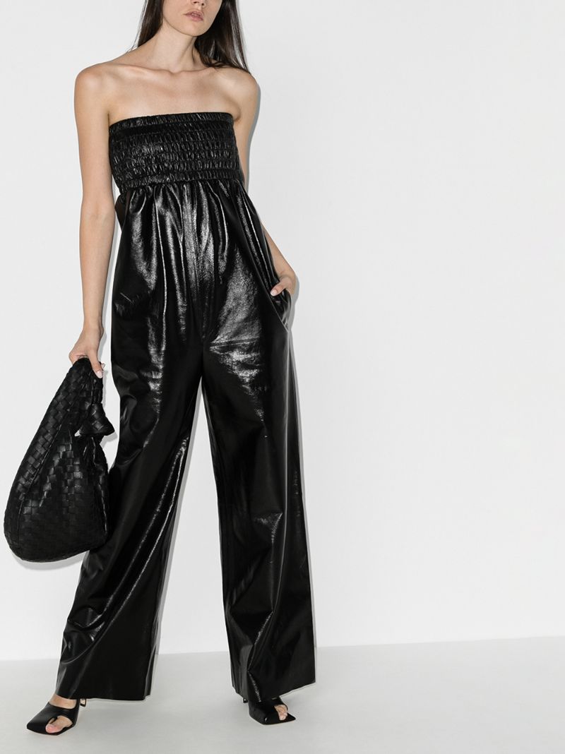 Strapless Wide Leg Leather Jumpsuit