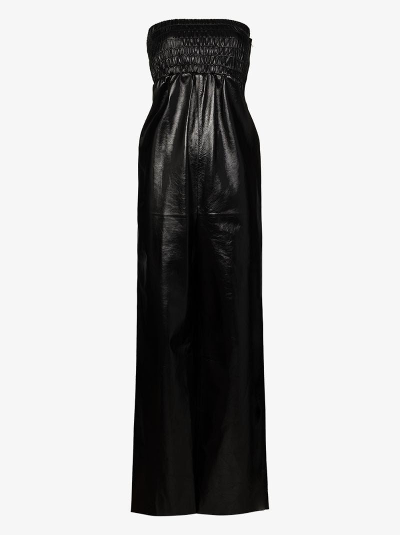 Strapless Wide Leg Leather Jumpsuit