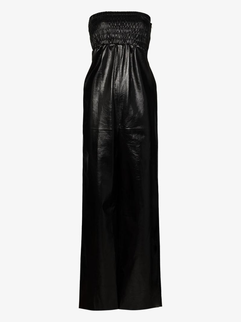Strapless Wide Leg Leather Jumpsuit