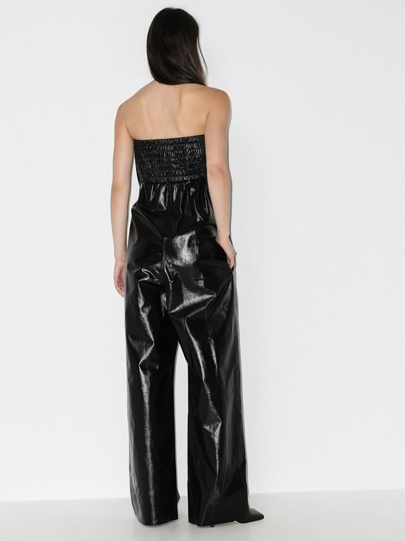 Strapless Wide Leg Leather Jumpsuit