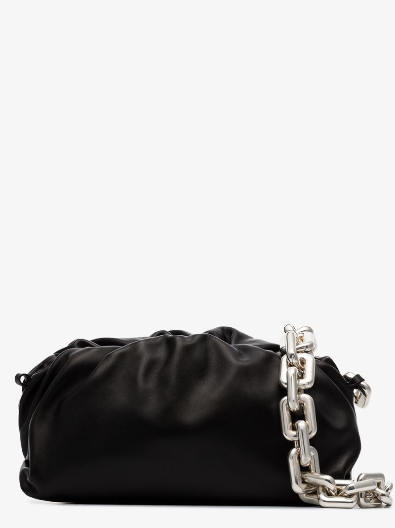 Black the Chain Pouch Leather Shoulder Bag