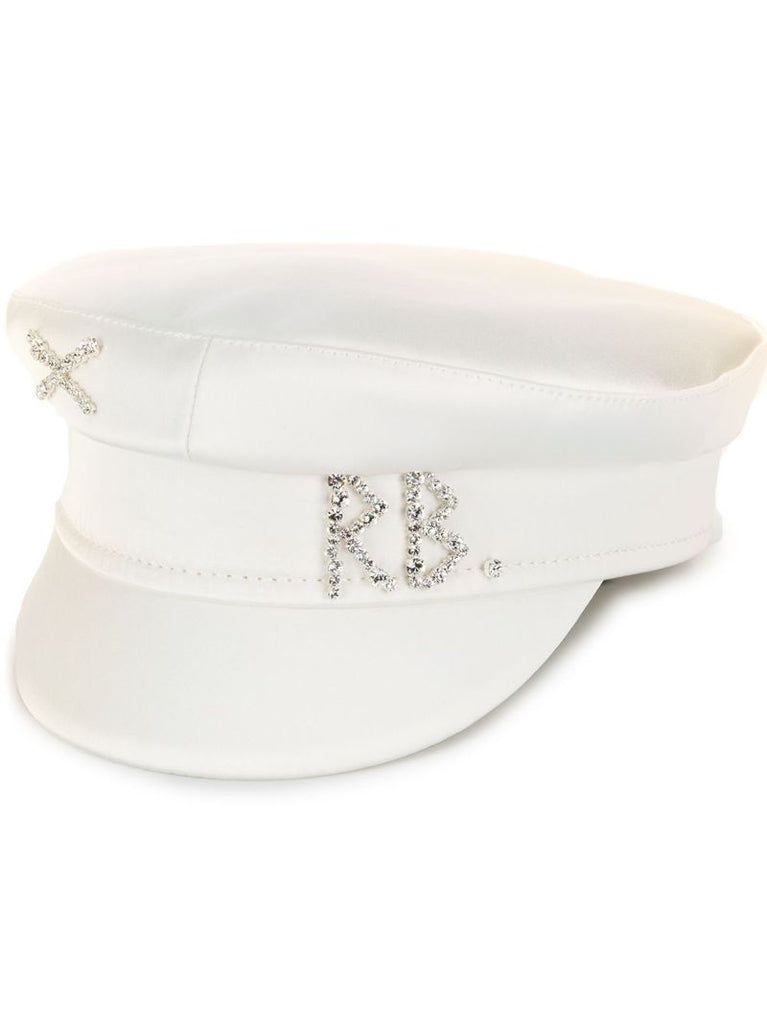 X Browns White Silk Baker Boy Hat