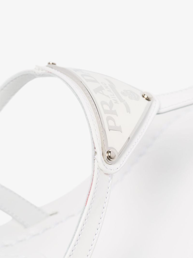 White Logo Plaque Leather Sandals