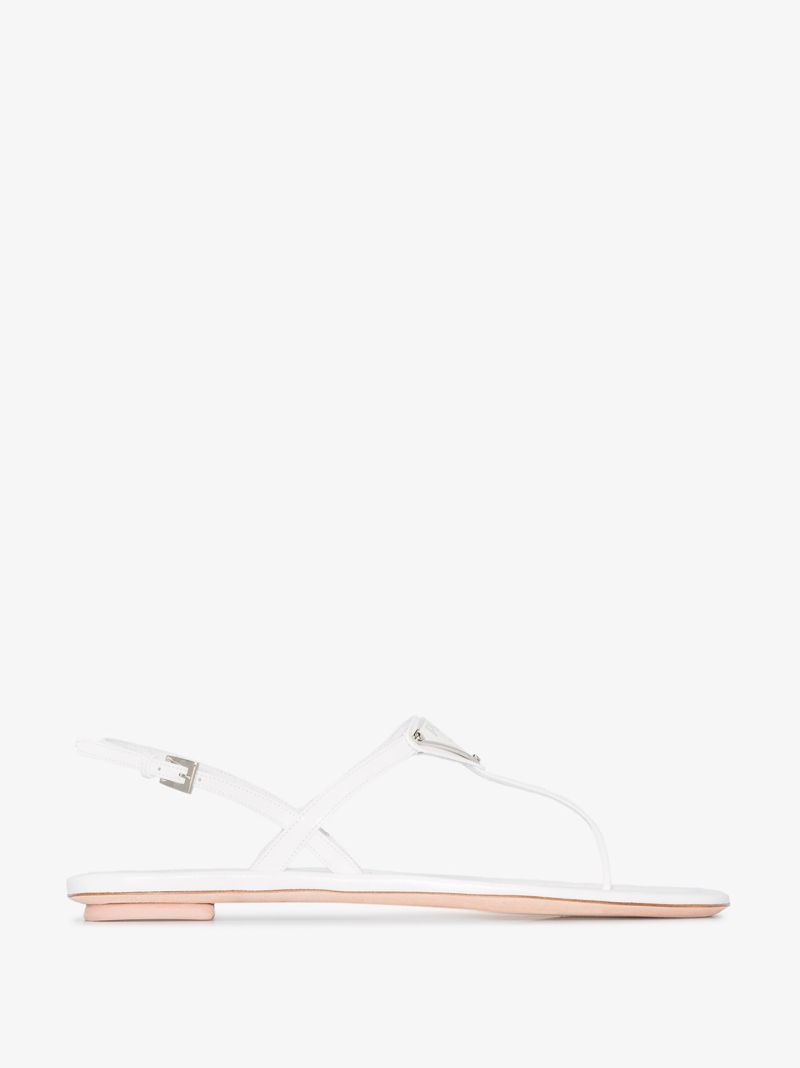 White Logo Plaque Leather Sandals