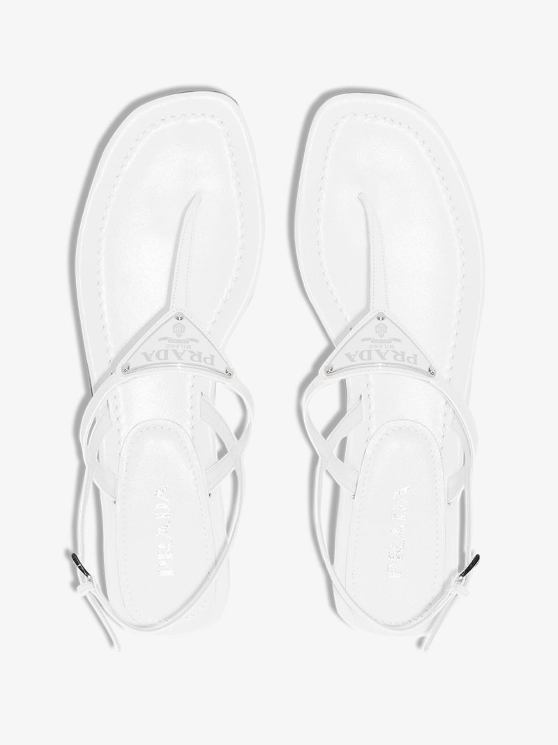 White Logo Plaque Leather Sandals