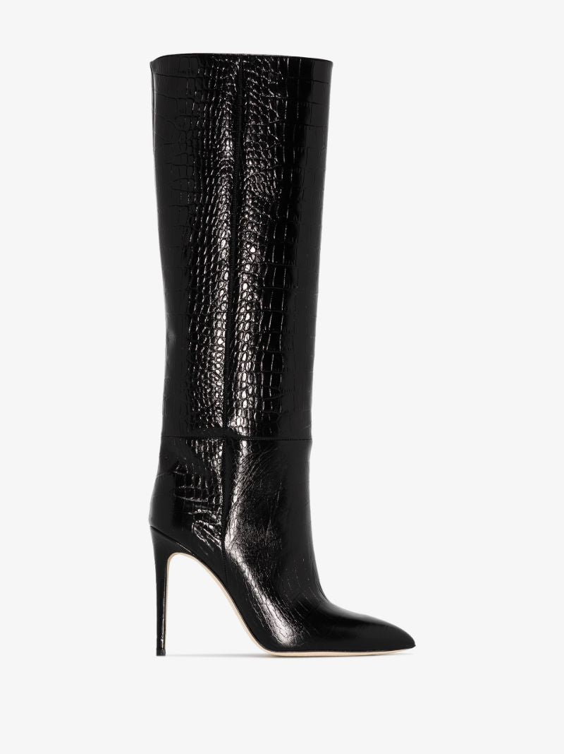 Black 105 Mock Croc Knee-high Boots
