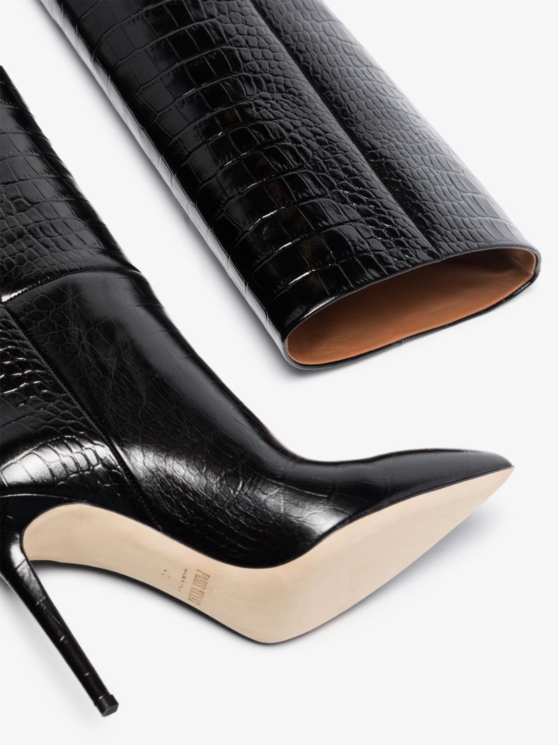 Black 105 Mock Croc Knee-high Boots