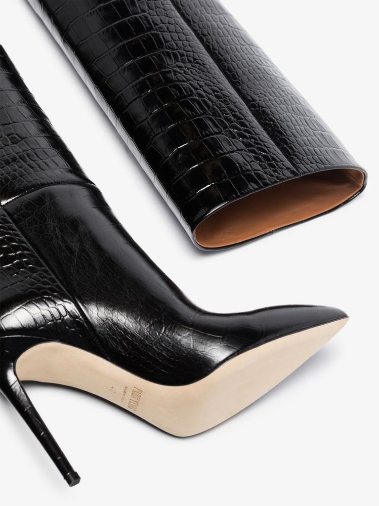 Black 105 Mock Croc Knee-high Boots