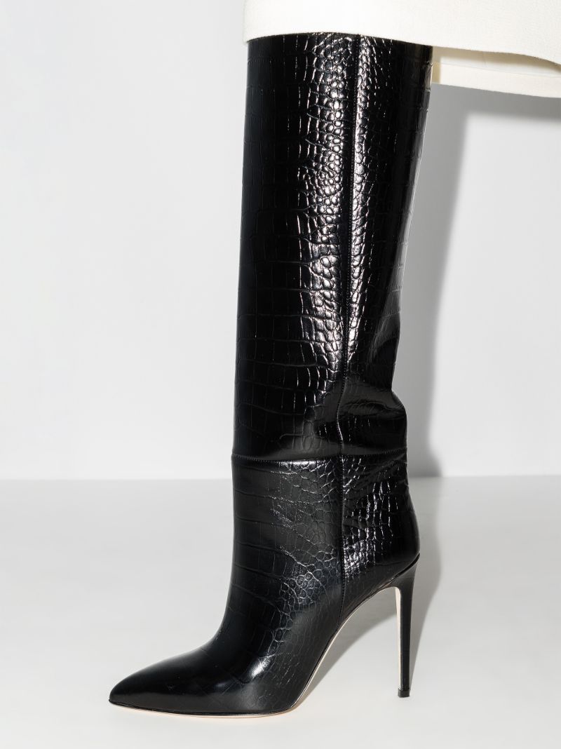 Black 105 Mock Croc Knee-high Boots