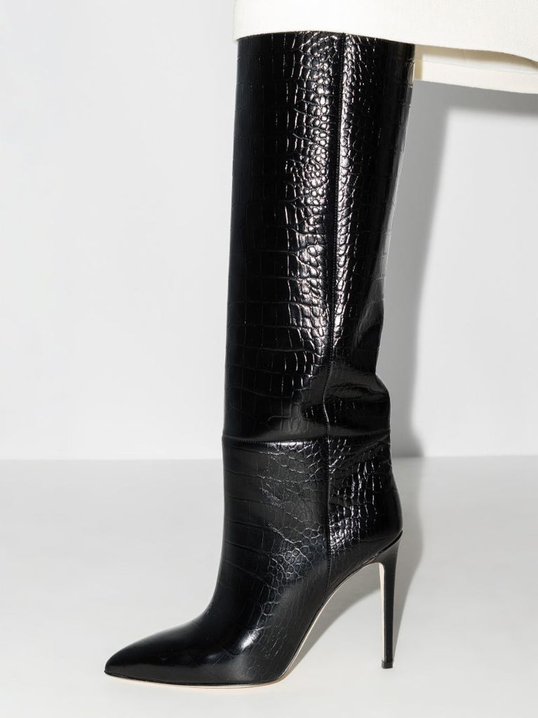 Black 105 Mock Croc Knee-high Boots