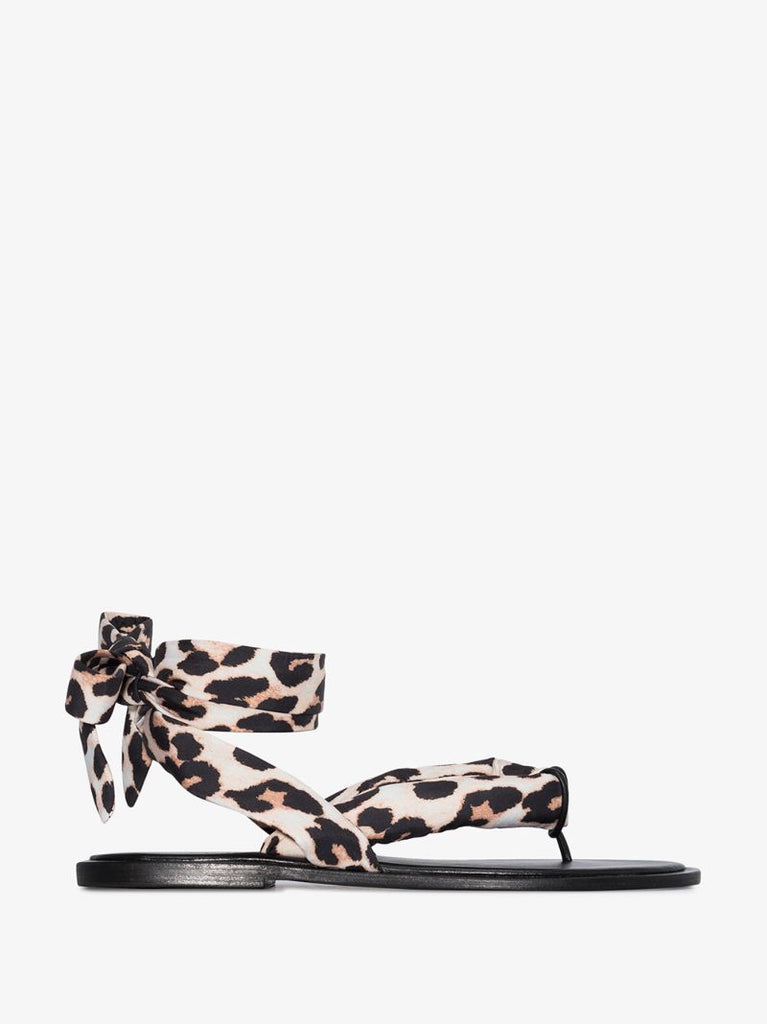 Brown Leopard Print Wrap Sandals