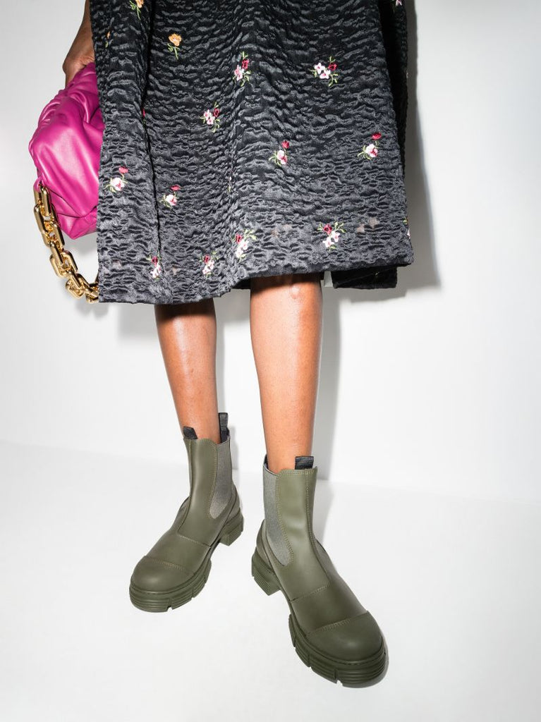 Green Rubber Chelsea Boots