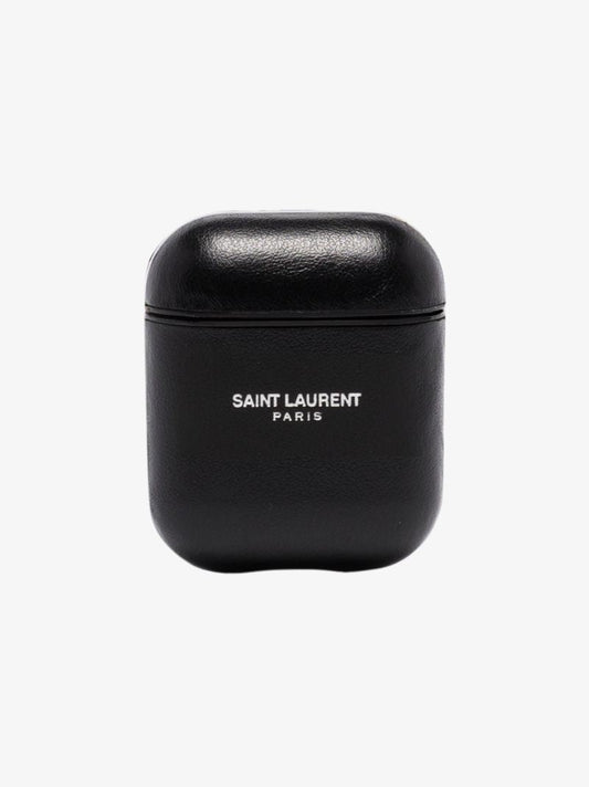 Black Logo Leather Airpods Case