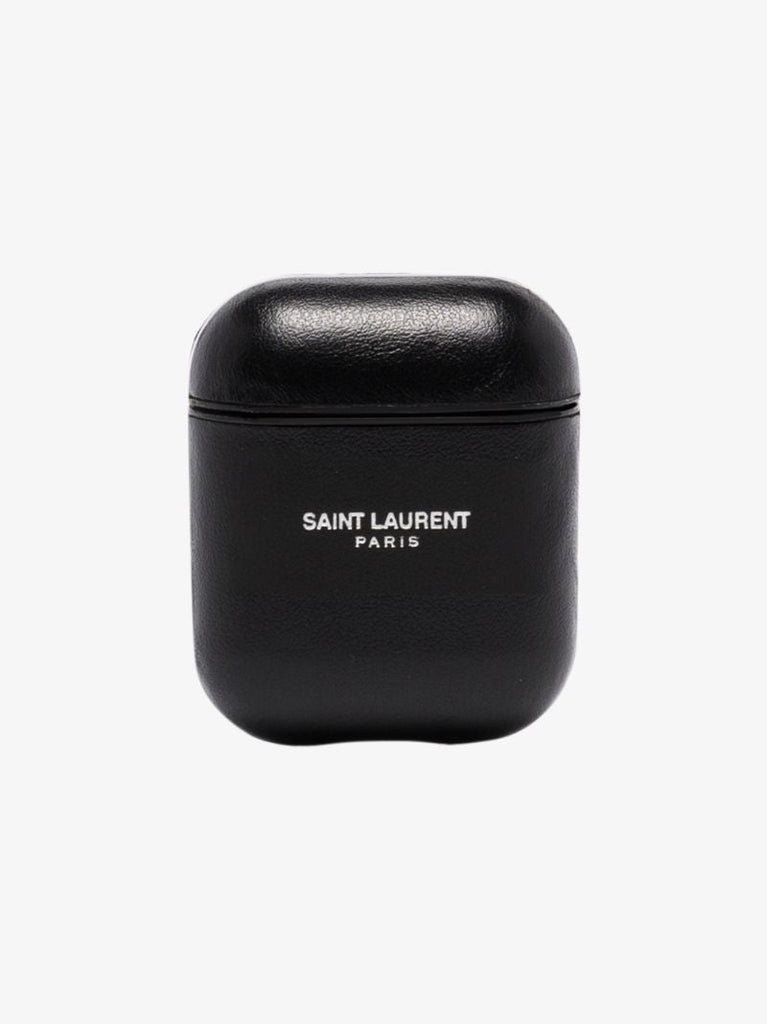 Black Logo Leather Airpods Case