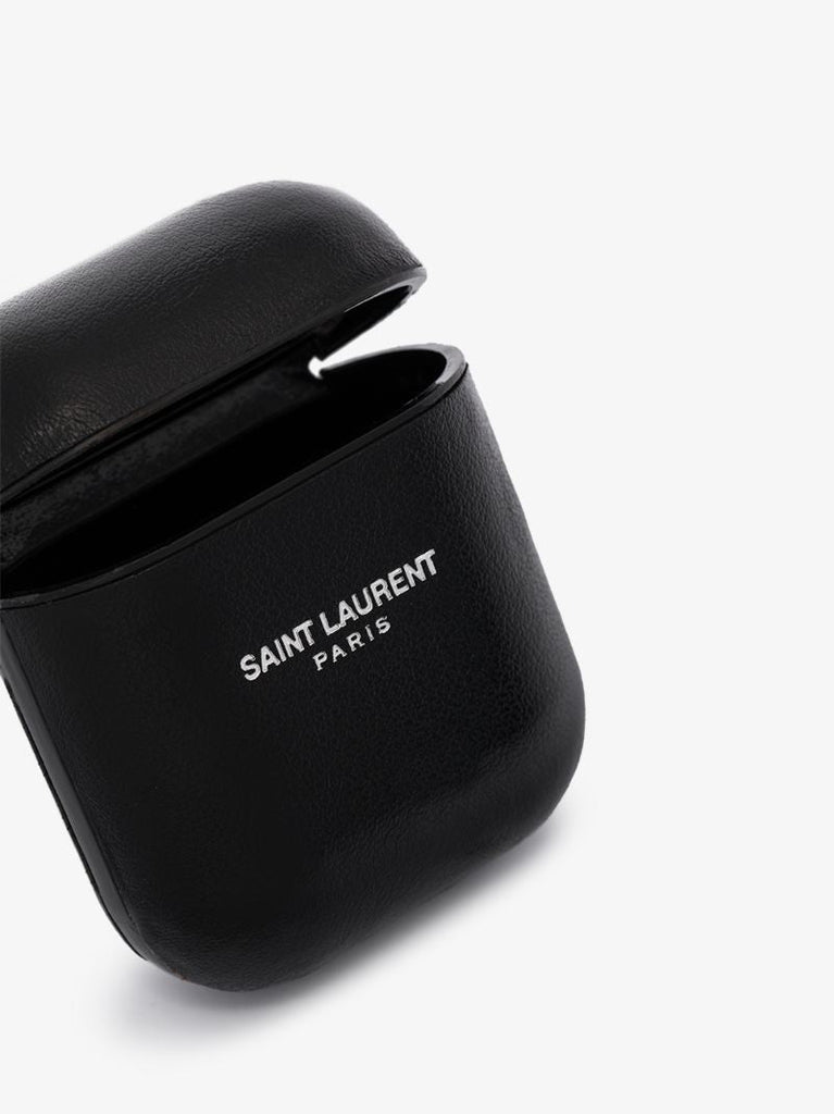 Black Logo Leather Airpods Case