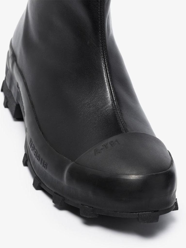 Black Leather Chunky Boots