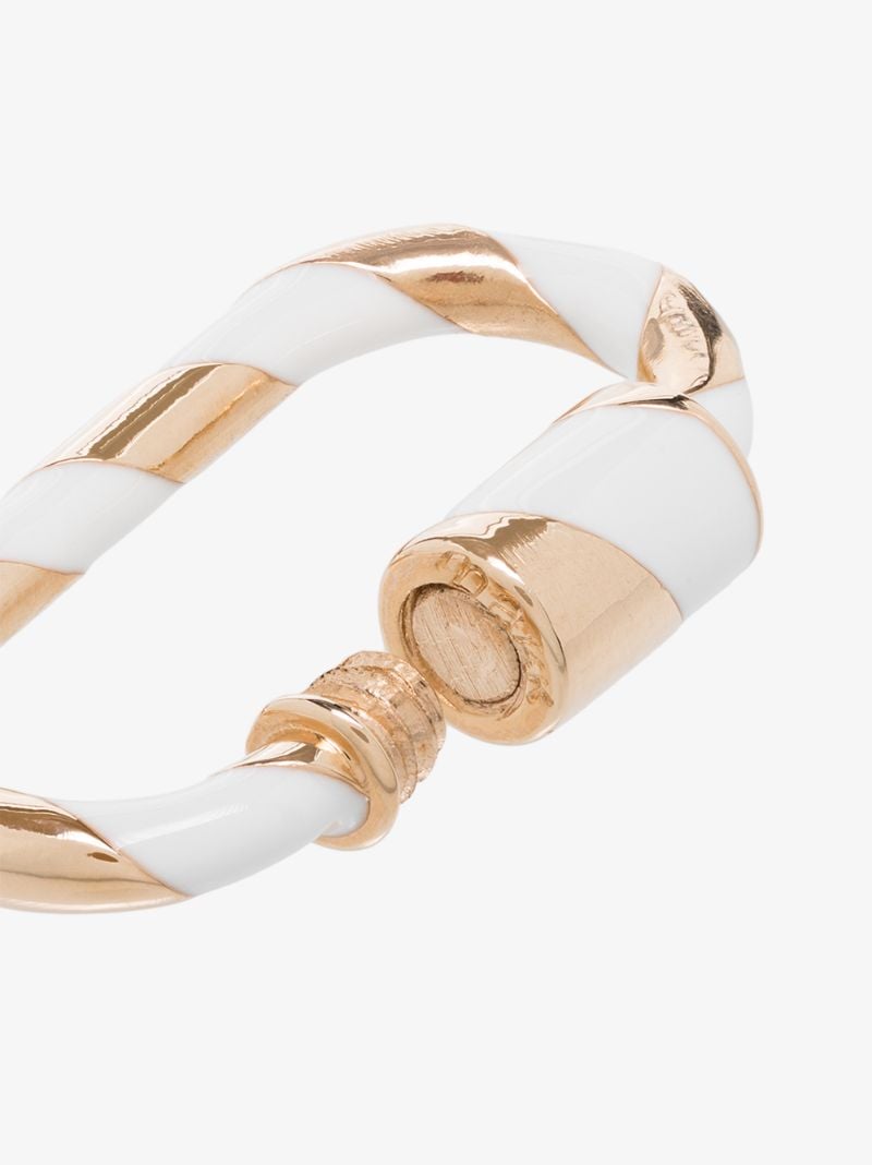 14k Yellow Gold and White Medium Striped Enamel Lock Charm