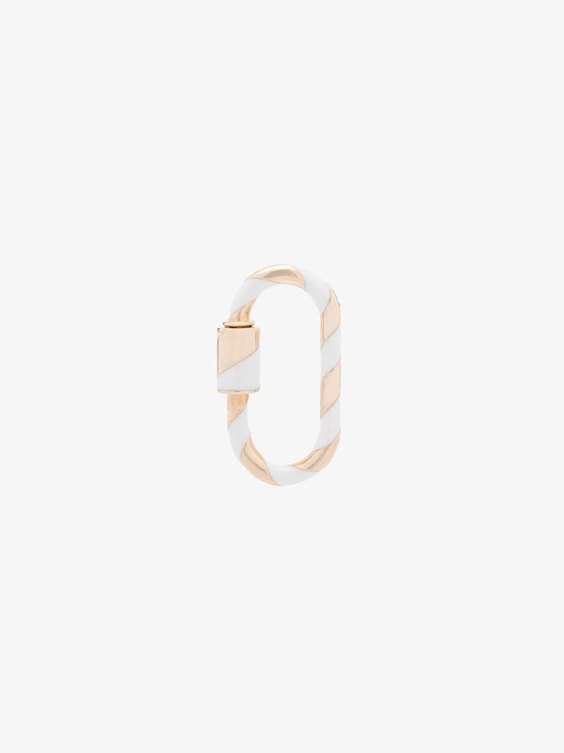 14k Yellow Gold and White Medium Striped Enamel Lock Charm