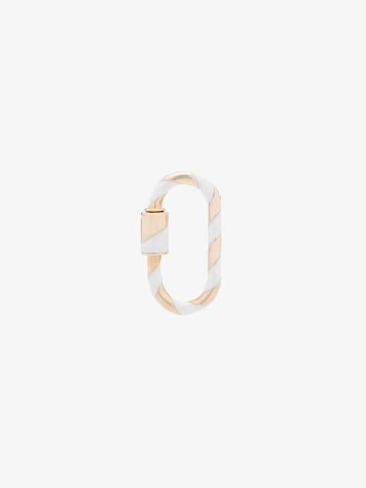 14k Yellow Gold and White Medium Striped Enamel Lock Charm