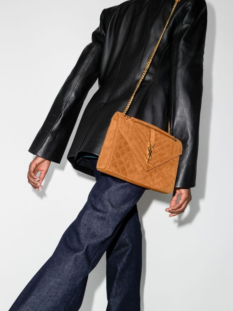 Brown Envelope Quilted Suede Shoulder Bag