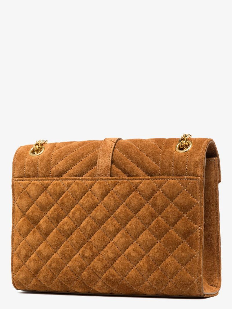 Brown Envelope Quilted Suede Shoulder Bag