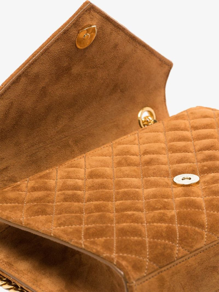 Brown Envelope Quilted Suede Shoulder Bag