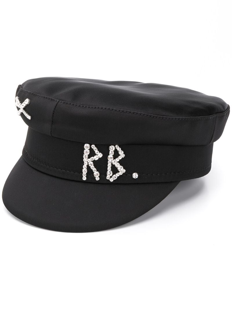 Black Rhinestone Logo Breton Hat