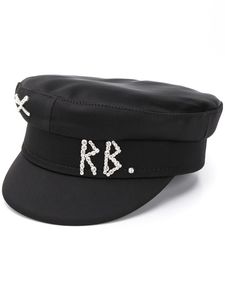 Black Rhinestone Logo Breton Hat