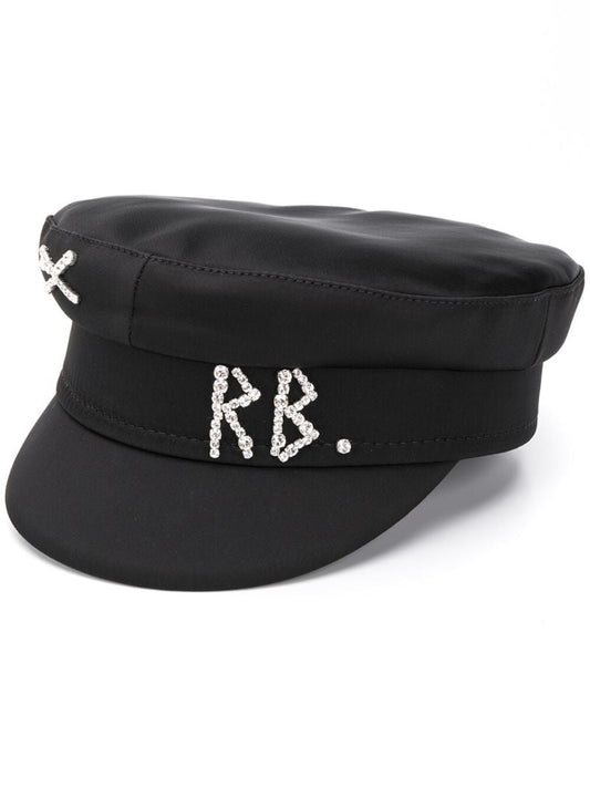 Black Rhinestone Logo Breton Hat