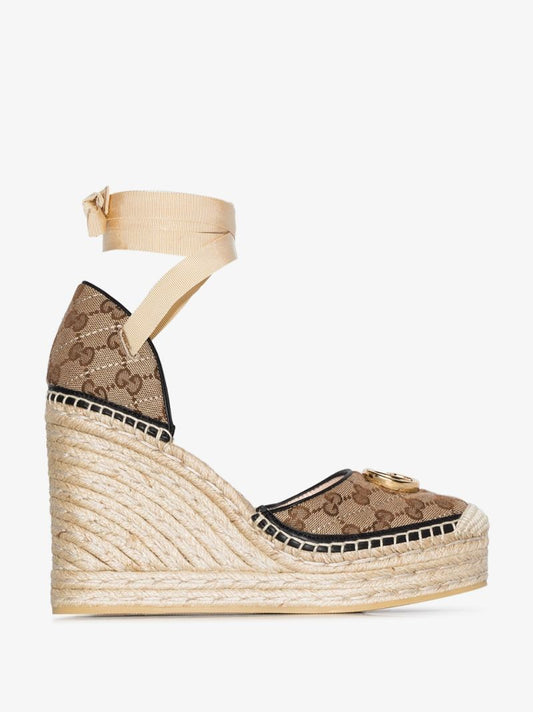 Beige Pilar 85 Logo Espadrille Wedge Sandals