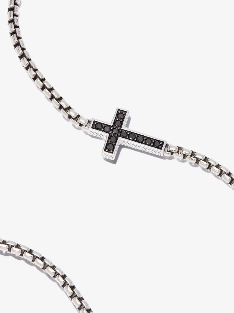 Sterling Silver Cross Large Box Chain Diamond Necklace