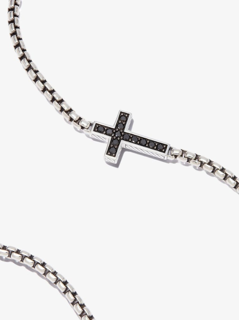 Sterling Silver Cross Large Box Chain Diamond Necklace