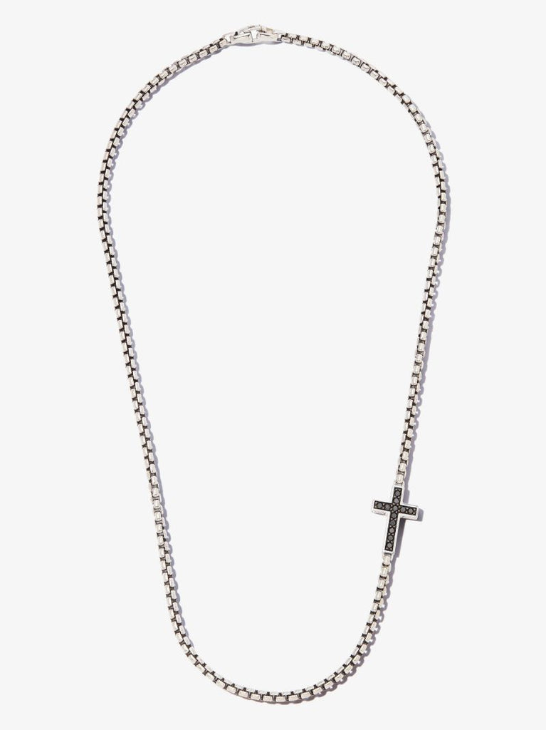 Sterling Silver Cross Large Box Chain Diamond Necklace
